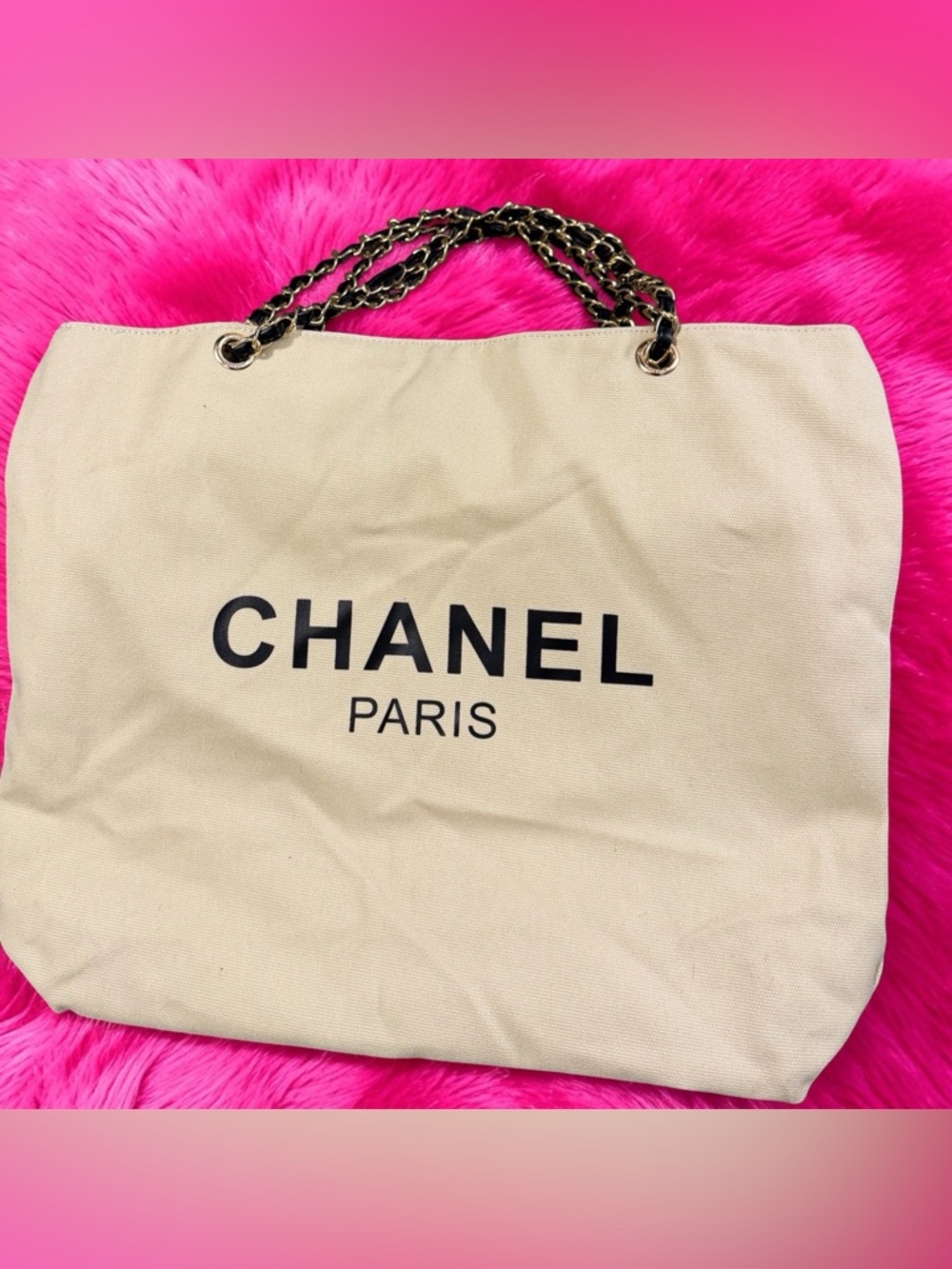 Chanel Cream Tote with Gold tone Chain Straps Gift with Purchase